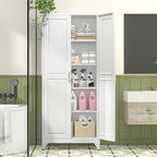 Kitchen Pantry Cabinet, 75" H Metal Storage Cabinet with Doors and Shelves, 4 Standing Feet, Cupboard for Kitchen, Dining, Living Room, 16" D x 32" W x 75" H, White, Assembly Required