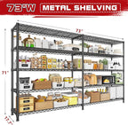 REIBII 73''W Shelf, Storage Shelves Load 1650 LBS Metal Shelving 5-Tier Wire Shelving Unit, Adjustable Heavy Duty Metal Shelves Wire Shelf for Pantry Kitchen Industrial Garage, 17.7"D x 73"W x 71"H