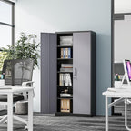 Metal Storage Cabinet-72” Tall Steel File Cabinets with Lockable Doors and 5 Adjustable Shelves-Black&Gray Steel Storage Cabinet for Home, School, Office, Garage
