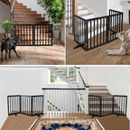 ZJSF Freestanding Indoor Dog Gate for House Foldable Wood Puppy Gate for Doorways Pet Gate for Stairs Extra Wide Pet Fence, Black, 24" Height 2 Panels