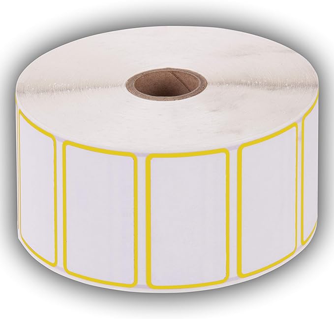 2.25" X 1.25" Direct Thermal Perforated Stickers Labels for Barcodes, Address, Consignment - Compatible with Zebra, Rollo, Godex and More (Yellow Border, 6 Rolls)