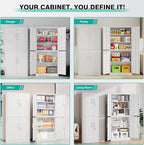Metal Storage Cabinet with 3 Adjustable Shelves,White Storage Cabinet with Lock,71" Lockable Metal Cabinets with Locking Doors,Tall Steel Pantry Cabinets 4 Door for Home,Office,Garage,Bathroom,Kitchen