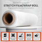 Heavy Duty 18" Shrink Wrap Roll – Clear Stretch Wrap for Moving & Packing | 7 Layer 80 Gauge Industrial Strength 1500 Ft Length 20 Micron Thick Up to 800% Stretch | Box of 4 Rolls