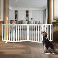 ZJSF Freestanding Indoor Dog Gate for House Foldable Wood White Puppy Gate for Doorways Pet Gate for Stairs Extra Wide Pet Fence 24" Height 4 Panels