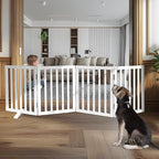 ZJSF Freestanding Indoor Dog Gate for House Foldable Wood White Puppy Gate for Doorways Pet Gate for Stairs Extra Wide Pet Fence 24" Height 4 Panels