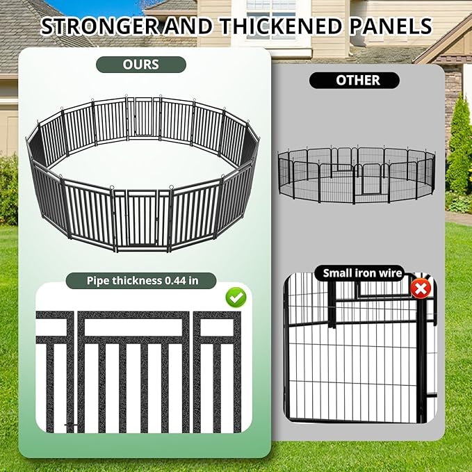 Dog Fence Outdoor Indoor, 47 Inch Height 24 Panels Dog Playpen for Large/Medium/Small Dogs Metal Dog Pen for Yard Camping and RV | Black-Silver