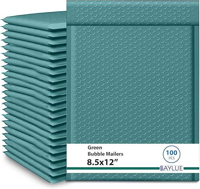 Green 8.5x12 Inch Poly Bubble Mailers #2 | Self Seal Large Padded Envelopes | Air Cushioned Bubble Mailer | Usable Size 8.5x11 | Waterproof Lightweight Mailing Shipping Bags | 100 Pack Bulk