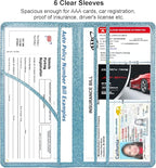 Car Registration and Insurance Holder, Leather Magnetic Shut Vehicle Glove Box Organizer for Document, Card, Driver License, Glitter LightBlue