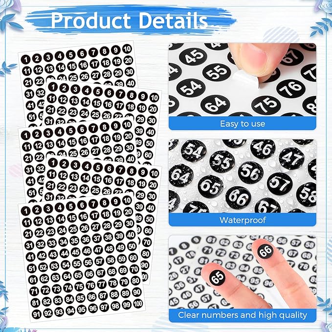 Outus 5000 Pcs 0.4 Inch 1 to 100 Number Stickers Small Number Dot Labels Consecutive Inventory Locker Storage Organizing Removable Stickers for Indoor Outdoor Office Black White