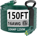 HUANCHAIN Indoor Outdoor Green Extension Cord 150 ft Waterproof, 16/3 Gauge Flexible Cold-Resistant Appliance Extension Cord Outside, 10A 1250W 16AWG SJTW, 3 Prong Electric Cable, ETL