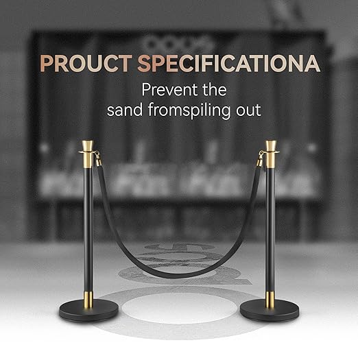 6 Pack Black Gold Stanchions with 4 Black Velvet Ropes, Crowd Control Barriers with Sand Weighted Bases, Stainless Steel Posts for Wedding, Party, Event, Theater Queue Line