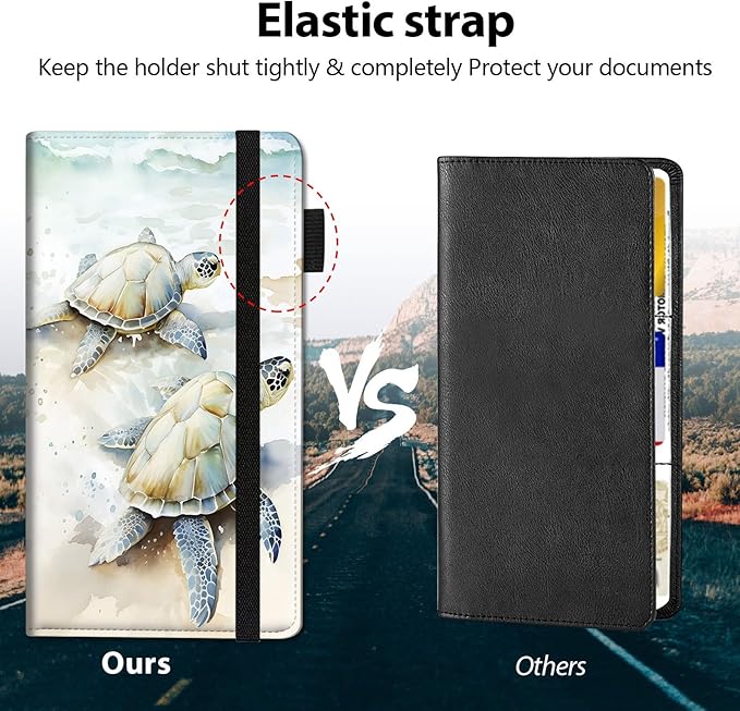Car Registration and Insurance Holder, Leather Car Glove Box Organizer, Cool Car Accessories for ID, Driver's License Cards & Essential Document,business cards,Men&Women,Cute Two Turtles