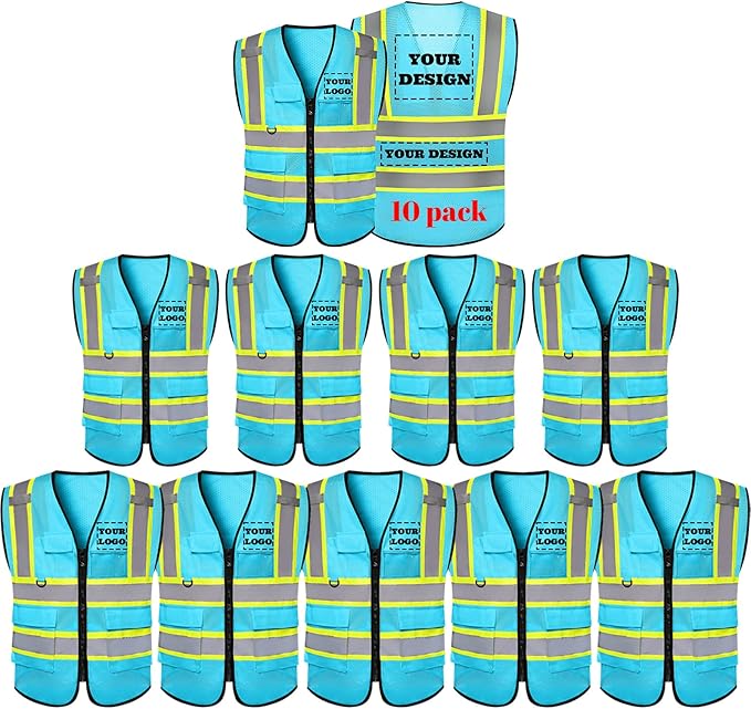Safety Vest Reflective High Visibility with 5 Pockets ＆Zipper Class 2 Adult Unisex Construction Security Workwear