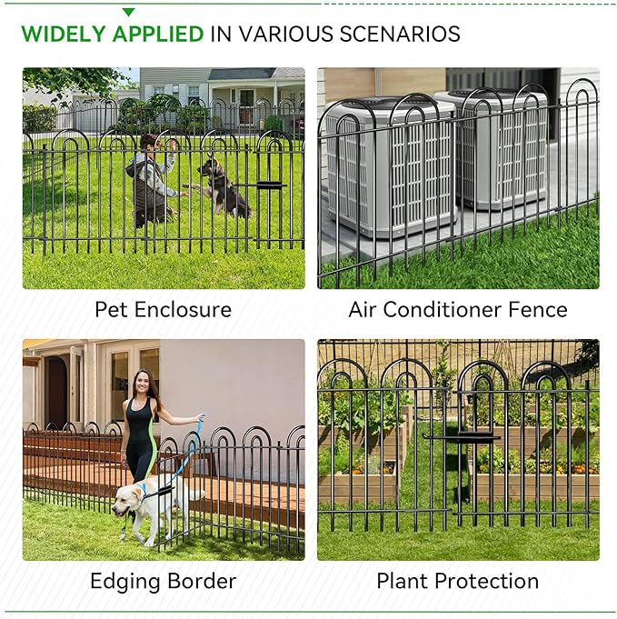 10 Panels Garden Tube Fence with Gate, 36in(H)×21.6ft(L) Tall No Dig Fence Animal Barrier, Heavy Duty Metal Decorative Garden Edging Border, Ground Defense Temporary Fencing for Outdoor Yard, Black