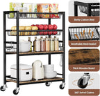 Kitchen Storage Cart, 4 Tier Utility Rolling Snack Cart, Fruit & Vegetables Basket Stand, Pantry Storage with 4 Detachable Mesh Basket for Kitchen, Bathroom, Living Room, Office, Balcony, Black
