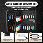 Flexzion Key Box Wall Mount with Code - Black Key Cabinet Lock Box Key Storage Box Wall Mount with Combination Lock, Secured Key Organizer Box with 48 Colored Key Holder for Homes, Office, Apartments