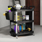 HOMCOM 3 Tier Utility Cart on Wheels, Rolling Tool Storage with Pegboards and Bucket, 200 LBS Load Capacity Plastic Service Cart for Garage, Warehouse, Workshop, Black and Light Gray