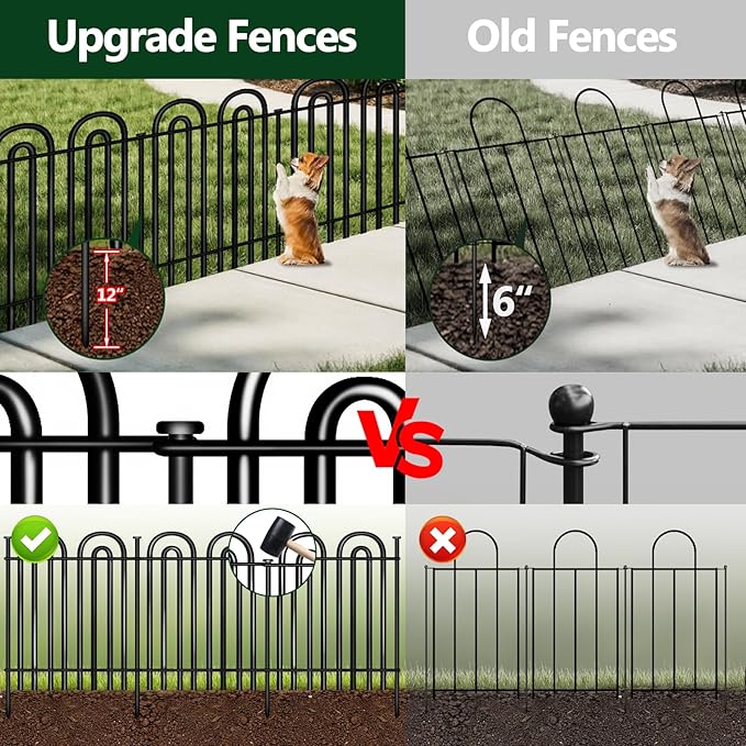 Decorative Garden Fence, 15 Panels No Dig Fence, 32 in(H) x 36.25 ft(L) Animal Barrier for Dogs Rabbits, Rustproof Metal Arched Decorative Garden Fences for Flower Bed, Outdoor, Yard, Patio