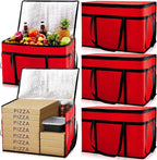 Maxcheck 6 Pcs Insulated Bags for Food Delivery XXXL Large Capacity Hot Grocery Tote Bag Reusable Warming Pizza Catering Carrier for Commercial Travel Lunch Shopping Gifts (Red)