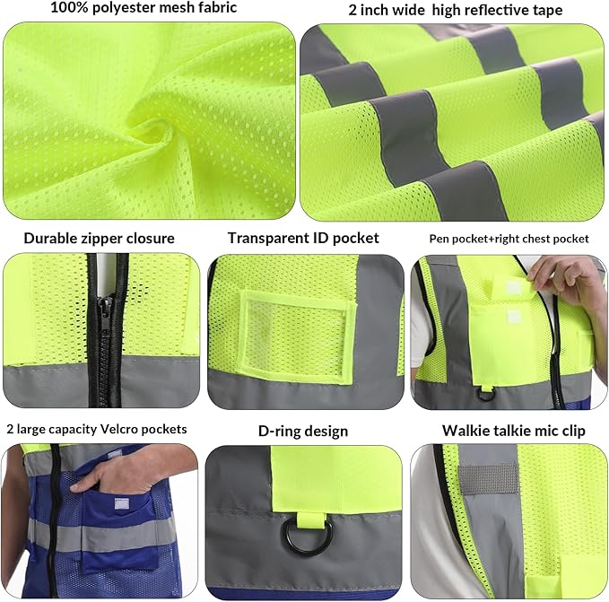 BeautyWill Custom Safety Vest Logo Class 2 High Visibility Reflevtive Vest Outdoor Protective Workwear