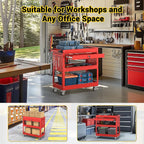 3 Tier Rolling Tool Cart on Wheels, 550 LBS Tool Cart with Drawers，Heavy Duty Utility Cart with Pegboard and Hook，Mechanic Tool Storage Cart for Garage, Warehouse and Repair Shop(Red)
