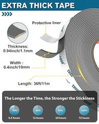 Tesa Double Sided Tape Heavy Duty 0.4in x 36ft 68211, Adhesive Mounting Tape Waterproof, Strong Foam Tape for Walls, Extreme Temp Resistant No Residue Removal Two Sided Tape for Auto, Home, Office