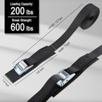Cartman 1" x 15'Lashing Straps with Adjustable Cam Buckle Cargo Tie Down with Protective Pad, 8 Pack, Black