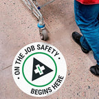 On The Job Safety Begins Here 10x10 inches, Floor Decal Anti-Slip Adhesive Floor Sign Made in USA