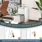 2 Drawer File Cabinet with Lock, Vertical Filing Cabinets for Home Office, Metal Storage Cabinets, Heavy Duty File Cabinet for Letter/Legal/A4/F4 Size Amssebly Required, White