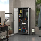LUCYPAL Metal Storage Cabinet,72.8" H Outdoor Broom Cabinets with Waterproof and Locking Door,Tall Storage Shed with Removable Shelf for Broom Mop,Outside Garden,Grey&White