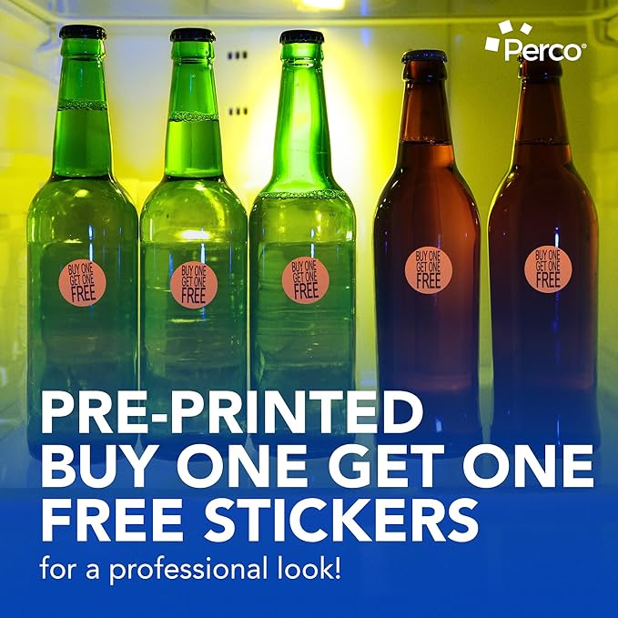 Perco Fluorescent Red 1-Inch Circle Buy One Get One Retail Price Stickers — 1,000 Perforated Labels per Roll — Ideal for Storefronts, Flea Markets, Merchandising, and Inventory Marking — Made in USA
