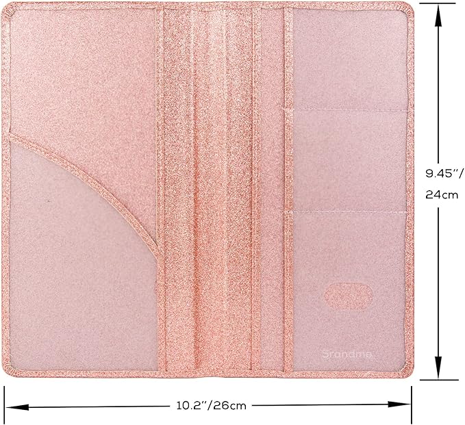 Car Registration and Insurance Holder, Leather Magnetic Shut Vehicle Glove Box Organizer for Document, Card, Driver License, Glitter Rose Gold