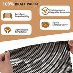 Honeycomb Packing Paper, 12" x 100' Packing Paper Substitute Alternative for Bubble Cushioning Wrap for Moving Shipping Packaging, Recyclable Moving Supplies Bubble Packing Wrap Roll-Black