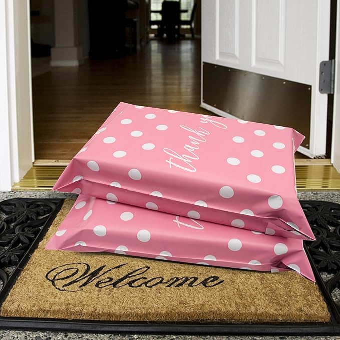 Thank You Poly Mailers 10x13 Inch 25 Pcs - Pink Dots printed Shipping Bags, 2.4mil Thickness, Waterproof and Tear Resistant Mailing Envelopes, Self-Sealing Packaging Bags for Small Business