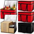 Maxcheck 6 Pcs Insulated Bags for Food Delivery XXXL Large Capacity Hot Grocery Tote Bag Reusable Warming Pizza Catering Carrier for Commercial Travel Lunch Shopping Gifts (Red and Black)
