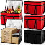 Maxcheck 6 Pcs Insulated Bags for Food Delivery XXXL Large Capacity Hot Grocery Tote Bag Reusable Warming Pizza Catering Carrier for Commercial Travel Lunch Shopping Gifts (Red and Black)