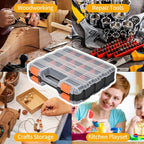 Small Parts Organizer, 34-Compartments Hardware Organizer Box, Double Side Storage Case Tools Box with Removable Dividers for Screws, Bolts, Nails, Beads, Jewelry & More