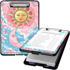 Clipboard with Storage, High Capacity Plastic Storage Clipboard with Pen Holder for for Women Teachers Work, School & Office Supplies, Cute Pattern Decorative Clipboards, Sun and Moon