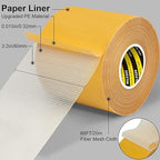 Double-Sided Tape Strong and Tough, Extra Large 3.2in x 66FT(20m), Durable Duct Cloth Carpet Rugs Fiberglass Mesh Tape, High Stickiness 2 Sided, Multipurpose Removable Residue-Free, Easy Tear