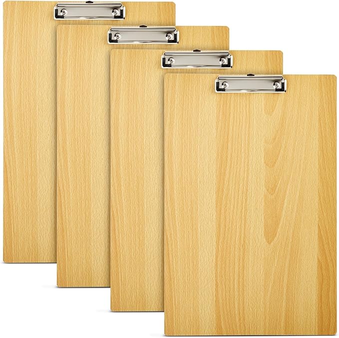 Extra Large Clipboard Pack - 4 Tabloid Clipboards, Extra Large 11.5 x 17.5 in Wooden Ledger - Solid Hardwood & Metal Low-Profile Clip with Hook for Classroom & Office Use