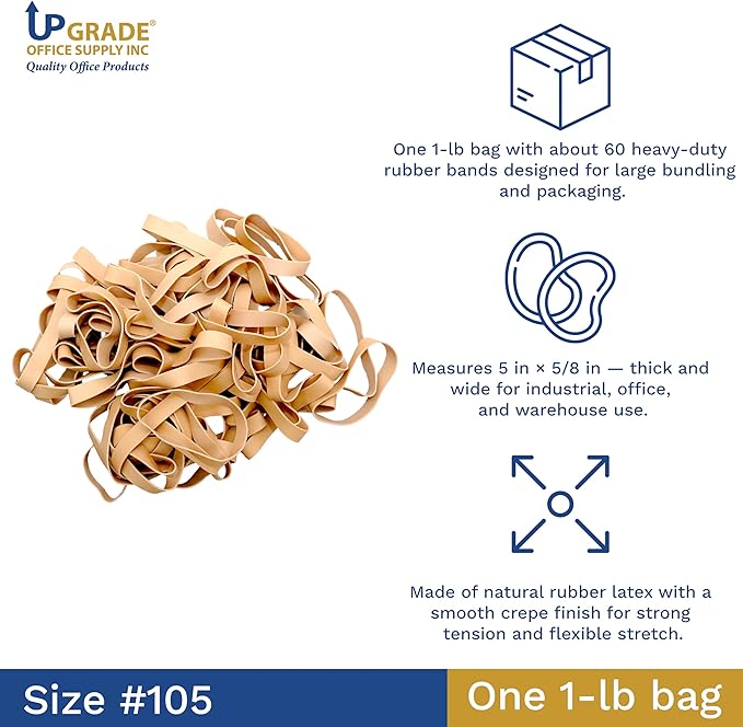 Upgrade UPG234105 Large Rubber Bands, Size 105, Thick Wide, 60 Count, 1 lb Bag, USA