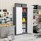 Crownland 72" Metal Storage Cabinet, Lockable Garage Cabinets, High Office Storage Cabinet with Adjustable Shelves for Garage, Home Office, Classroom, Pantry, File(Grey White-Narrow Size)