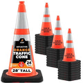 Xpose Safety 28 Inch Orange Traffic Cones Heavy Duty 10lb with 6" & 4" Collars, 24 Pack - Multipurpose PVC Plastic Safety Cone for Parking, Soccer, Caution, Kids and Construction - DOT Approved