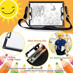 Aluminum Metal Clipboard with Detachable Adjustable Shoulder Strap A4 Double Clip Board Stainless Hangable w/Pen Holder Letter 9" x 12.6" for School Office Business Factory (Black-with Strap, A4)
