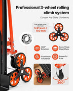 VEVOR 3 in 1 Industrial Convertible Stair Climbing Cart, 770 lbs Max Load, Folding Hand Truck Dolly with Handle & Wheels, Stair Climbing Utility Trolley for Transport & Moving, Orange & Silver