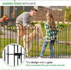 10 Panels Garden Tube Fence with Gate, 42in(H)×21.6ft(L) Tall No Dig Fence Animal Barrier, Heavy Duty Metal Decorative Garden Edging Border, Ground Defense Temporary Fencing for Outdoor Yard, Black