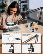 10X & 5X Magnifying Glass with Light, Ultra Long Swing Arm, 5 Colors & 10 Brightness, Real Glass Lens Large Magnifying Lamp for Craft Painting Workbench Jewelry Making Hobby Close Work (Blue)
