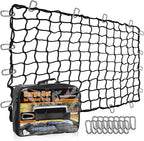 Seven Sparta 5’ x 7’ Bungee Cargo Net Stretches to 10' x 14' for Truck Bed, Pickup Bed, Trailer, Trunk, SUV with 16 Bonus D Clip Carabiners Car Organizer Net for Large Loads (Black, 5'x7')