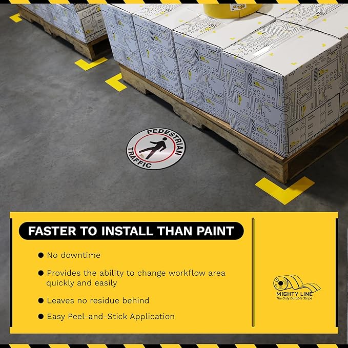 Mighty Line Pedestrian Traffic Crossing Walkway Floor Sign for Safety, Caution, Warning, Heavy-Duty, Peel and Stick, Adhesive, Industrial Quality, 24"