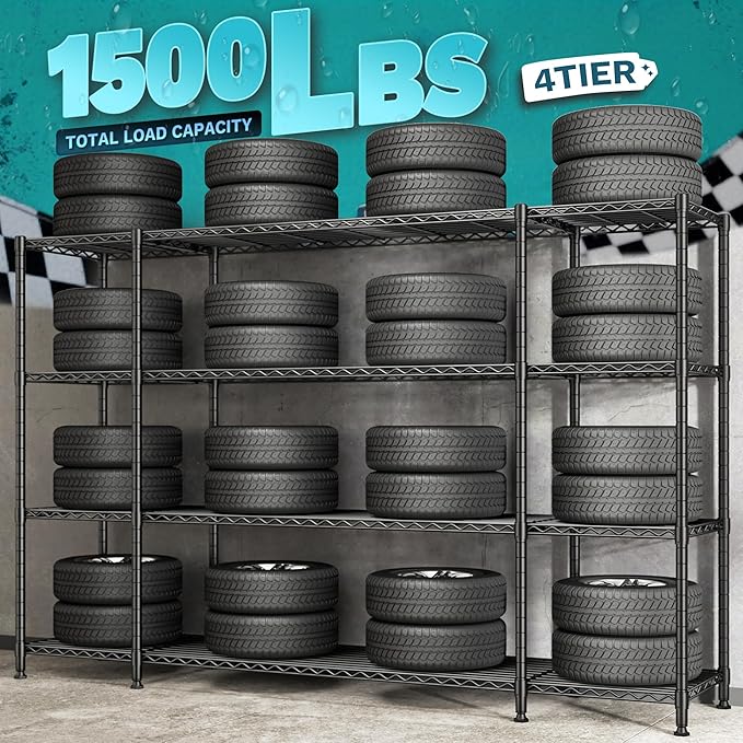 REIBII 78.4''W Wire Shelving Storage Shelves Unit Load 1500LBS,4 Tier Metal Shelving with Adjustable Metal Shelf Wire Rack for Pantry Shelves Commercial Shelving Kitchen Garage 78.4''Wx11.8''Dx59''H